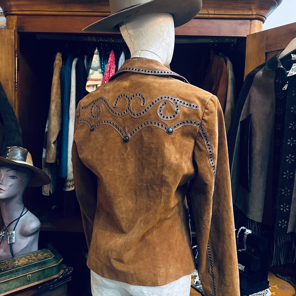 Cripple Creek Vintage Brown Suede Leather Embellished Western Jacket